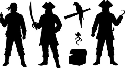 Talk Like a Pirate Day –  Solid Black Silhouette Vector EPS Set Collection