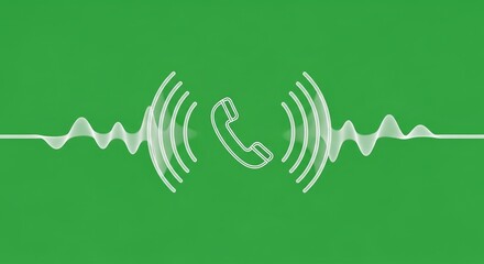 Crisp white phone icon with sound waves on vibrant green background, modern clean communication concept