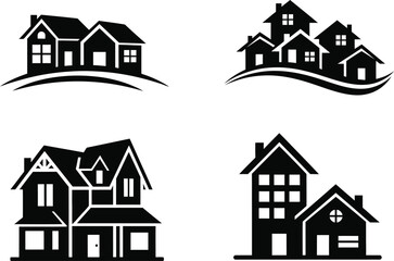 Fototapeta premium Simple Black House Icons Set - Modern Minimalist Home & Real Estate