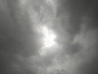 Dark rain clouds gathering in the sky with dramatic overcast atmosphere, no rainfall yet, representing monsoon season buildup and pre-rain weather conditions.