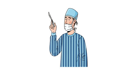 Illustrated surgeon holding scalpel in operating room attire for medical education, health awareness campaigns, and surgical procedure visualizations