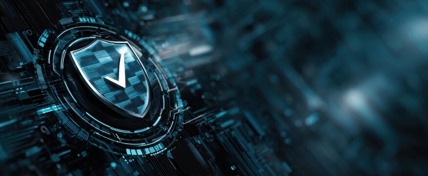 [The Shield Icon Representing Cybersecurity and Digital Protection Within Futuristic Circuitry and Technology]