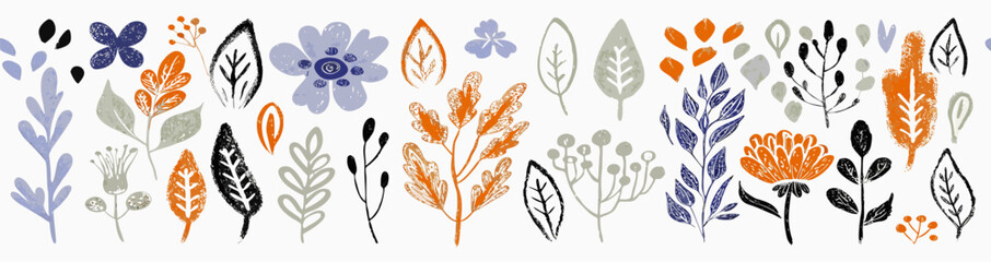 Floral & Botanical Elements: Hand-Drawn Leaves & Flowers Clipart