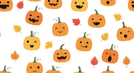 Playful Pumpkin Patch Seamless Pattern for Autumn Crafts, Festive Decorations, and Seasonal Digital Designs with Cheerful and Whimsical Fall Elements