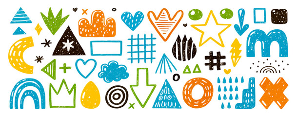 Hand-drawn Doodle Shapes: Colorful Geometric & Abstract Elements