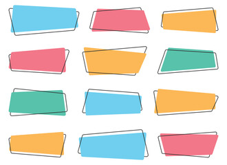 A collection of nine geometric shapes with retro design, suitable for graphic design, layouts, or backgrounds. Each shape has a unique pastel color and outlined border.