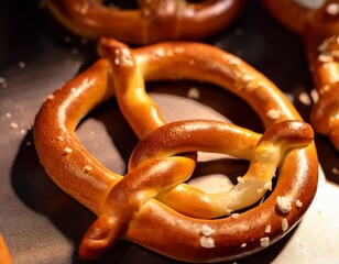 close up on pretzels in a bakery