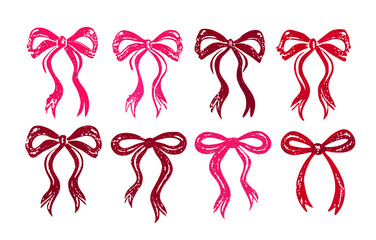 Collection of Hand-Drawn Pink and Red Ribbon Bows
