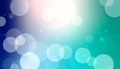 Soft focus bokeh lights with a vibrant blue to green gradient background and bright white light flare