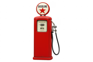 Red gasoline pump on transparent background representing nostalgia and history