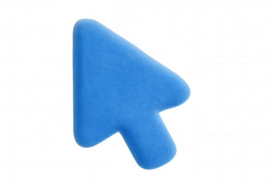 Soft, fluffy blue computer mouse pointer cursor isolated on a transparent background, perfect for digital design projects