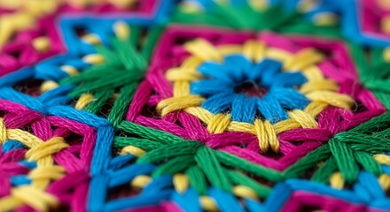 A close up shot of vibrant colored thread woven in
