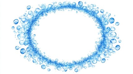 Sparkling water droplets swirling into circular pattern, forming transparent frame against pristine white surface, representing hydration and clarity