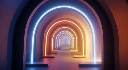 Fototapeta premium A surreal tunnel made of mirrors and glowing arche