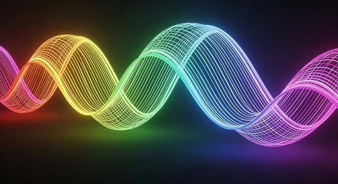 Abstract neon waveform bending like a rainbow
