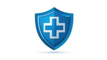 Obraz premium Medical shield protecting white healthcare cross, representing safety and insurance protection with minimalist blue and white graphic design elements