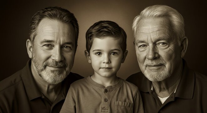 Timeless Bond: A Sepia-Toned Portrait of Three Generations Together