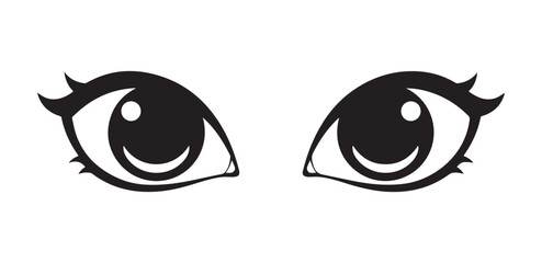 Stylized black and white cartoon eyes with happy expression Keywords: eyes, cartoon, anime