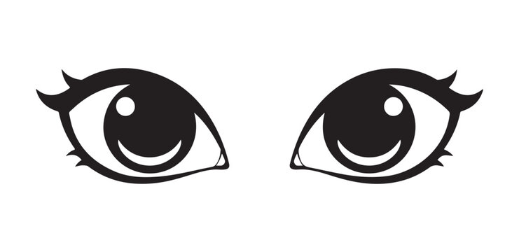 Stylized black and white cartoon eyes with happy expression Keywords: eyes, cartoon, anime