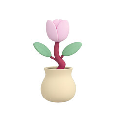 Naklejka premium Cute cartoon pink tulip flower in a pot isolated on transparent background