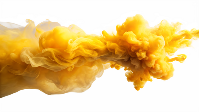 Golden Yellow Ink Cloud Explosion on Transparent Background