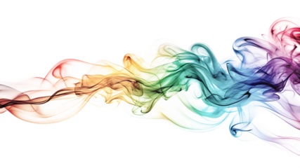 Colorful Smoke Plume Swirls with Rainbow Hues on Transparent Background