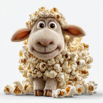 A fluffy sheep made of popcorn.
