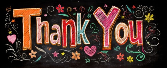 [The Thank You Chalkboard With Colorful Hand Lettering and Playful Decorative Doodles]