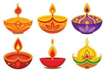 Burning candles and fire flames vector set for decoration and celebration