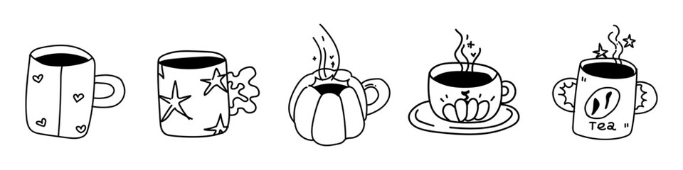 Black and White Autumn Doodle Set, Hand Drawn Fall Clipart