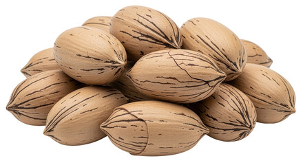 Isolated pile of pecan nuts
