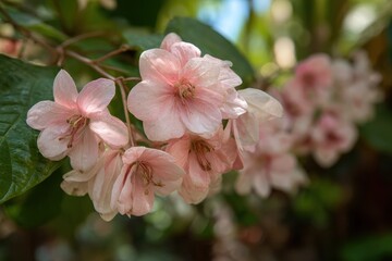Fototapeta premium A light pink Mussaenda philippica flower blossoms in a Naples Florida garden