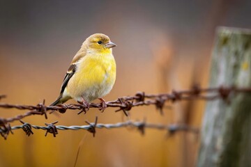 A young finch on a wire fence