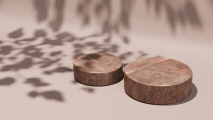 Round Wooden Pedestals with Leaf Shadows