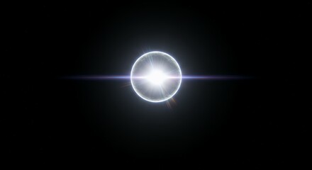 Bright white lens flare light burst effect with circular ring and horizontal beam against black background for overlay compositing