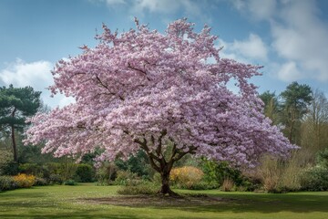Naklejka premium Beautiful Yoshino cherry blossoms in bloom at Wisley Garden Surrey UK