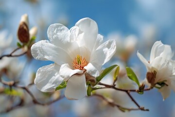 Obraz premium Beautiful magnolia blossoms on a sunny spring day in nature