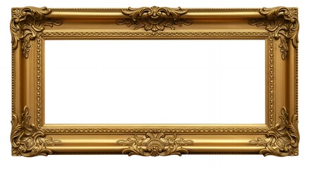 Extra wide ornate gold baroque picture frame horizontal panoramic empty carved decorative border for large artwork