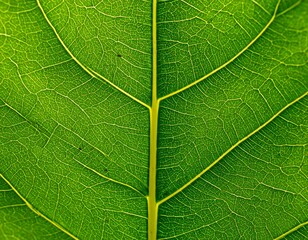 Obraz premium Close-up of a vibrant green leaf's intricate vein structure (1)