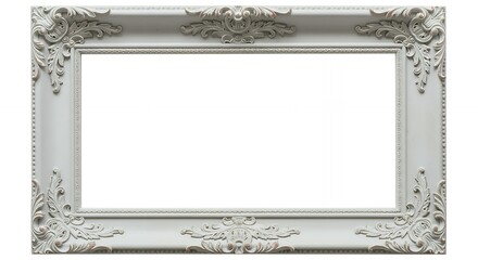 Large ornate baroque picture frame in antique white finish with elaborate carved decorative border for landscape artwork display