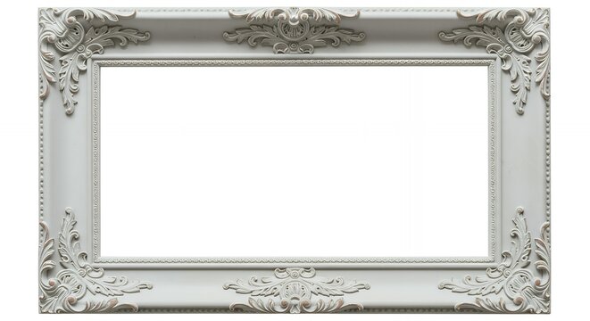 Large ornate baroque picture frame in antique white finish with elaborate carved decorative border for landscape artwork display