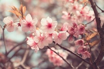 Obraz premium Charming retro cherry blossom tree in spring