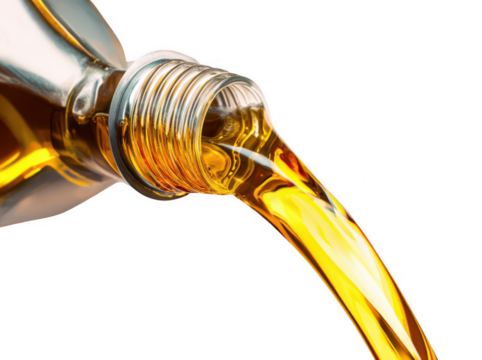 Photo of a bottle pouring motor oil, png, transparent