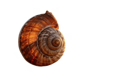 Close up of a spiral seashell with warm light illuminating its textured surface isolated on transparent background
