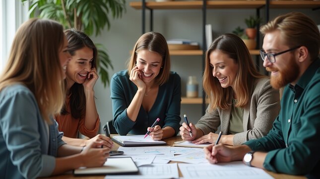 Collaborative team brainstorming ideas in a creative office environment