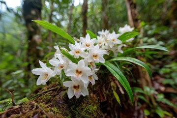 Dendrobium thyrsiflorum orchids flower in the summer woods