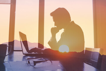 Motivated man at work with a vision goal 