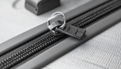 Suitcase Zipper and Tag with a Shallow Focus and a Close Up