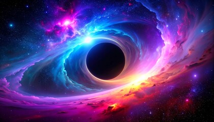 Obraz premium Colorful cosmic vortex with a black hole