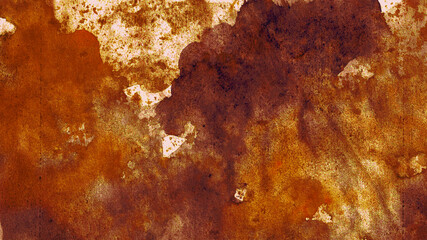 Brown red burnt orange rusty yellow white abstract watercolor. Colorful grunge art background. Splash daub stained blot mix. Like rust metal iron. Autumn fall shades. Design. Template.
